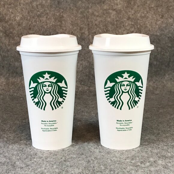 STARBUCKS Reusable Grande 16 OZ Plastic White Coffee Tea Hot Cups Mugs - Picture 2 of 10